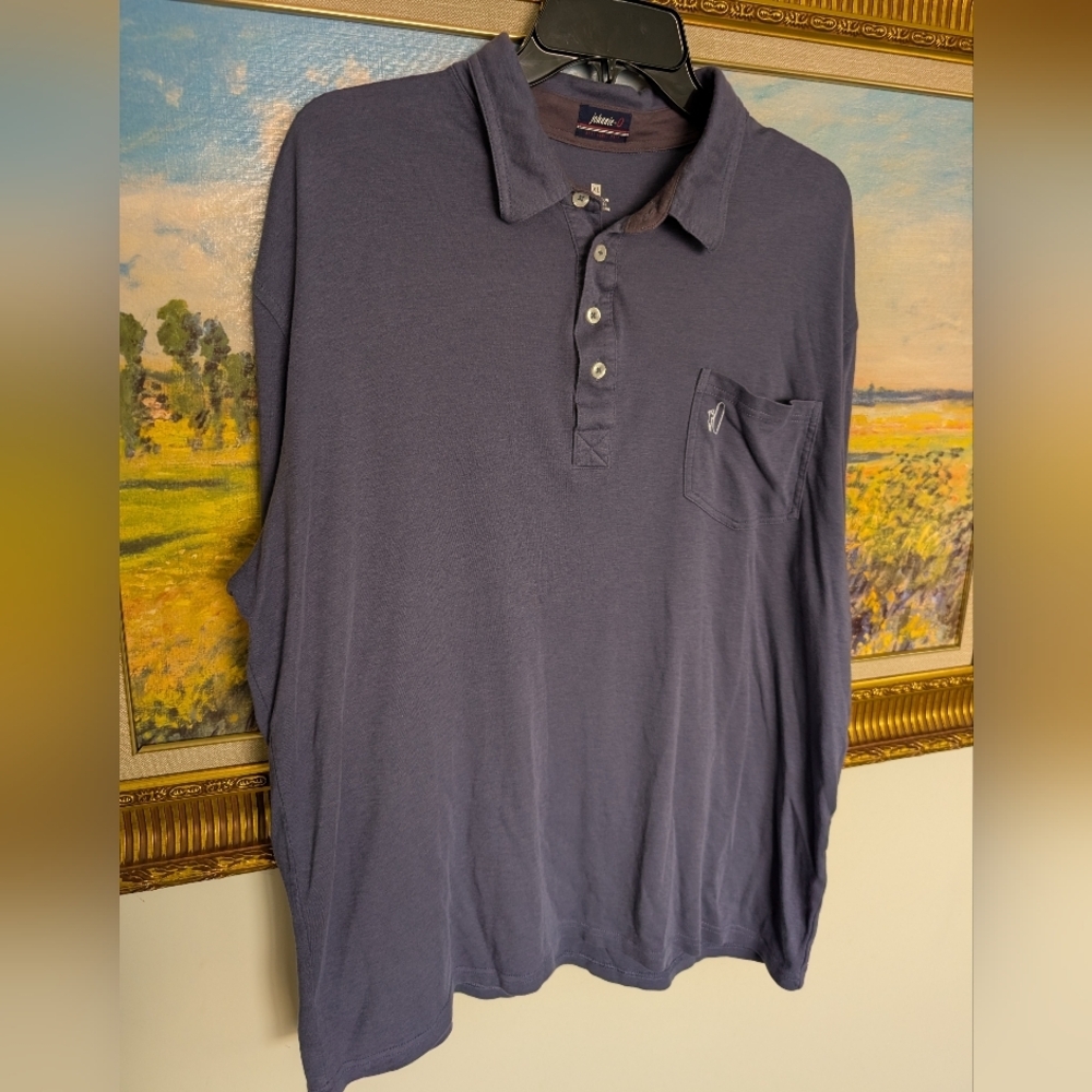 johnnie-O Long Sleeve Polo in Slate Blue with Chest Pocket